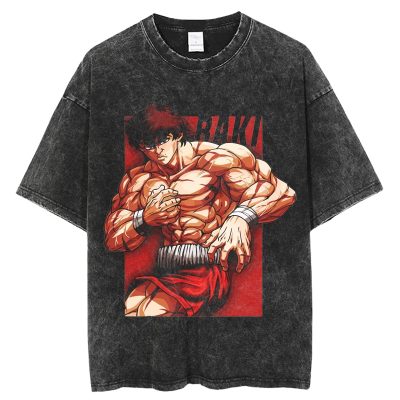 90s Japanese Anime Grappler Baki Kyokudai Taikai T Shirt Men Harajuku Manga Graphic Vintage Washed T - Baki Merch