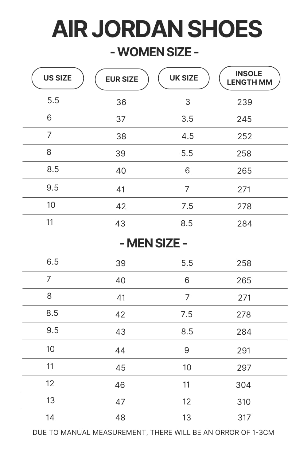 Air Jordan Shoes Size Chart - Baki Merch